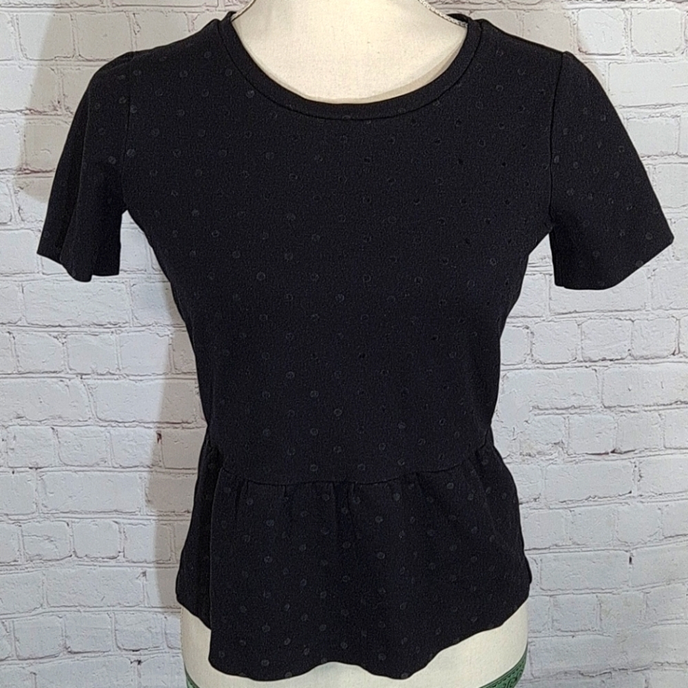 Madewell Black Velvet Dot Peplum Top